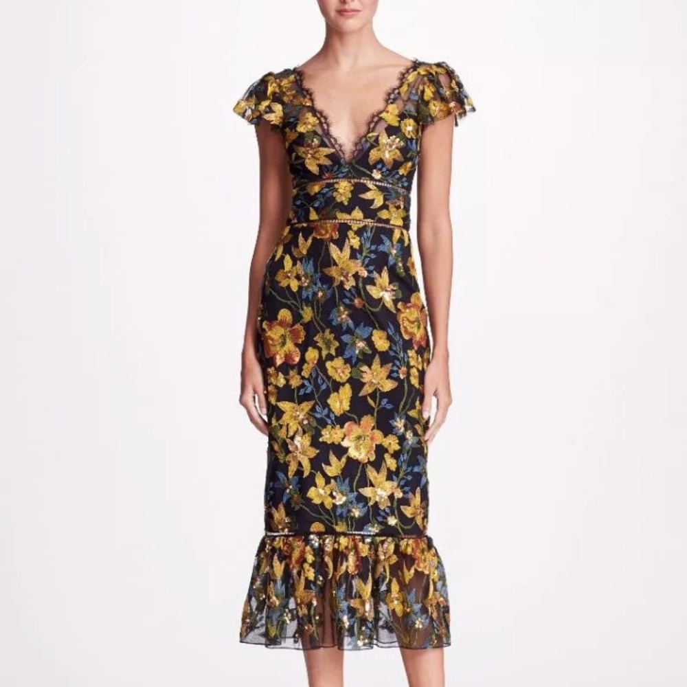 NWT: Marchesa Notte Embroidered Midi Dress